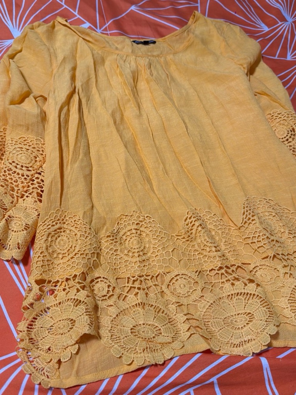 Crochet-Hem Peasant Tunic in Yellow